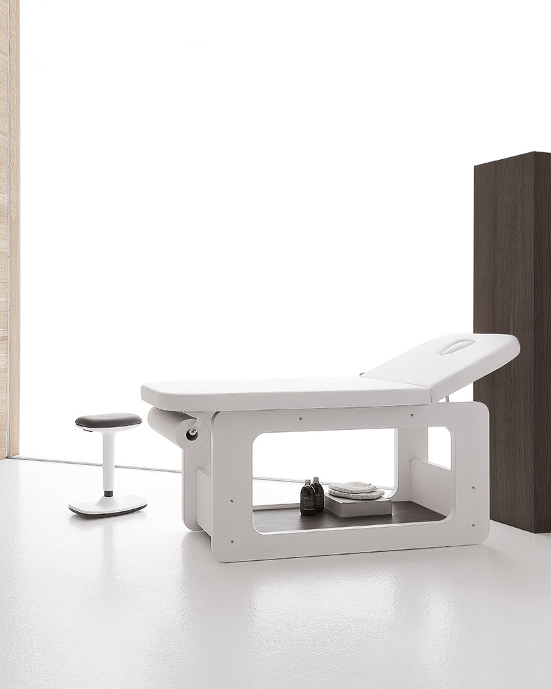 Creo - White treatment table - Dark wood pattern - With heat